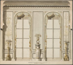 Projekt architektoniczny dla Grande Galerie Hotelu de Madame de Mazarin w Paryżu (pióro i atrament oraz w/c na papierze) autorstwa Jean Desmosthene Dugourc
