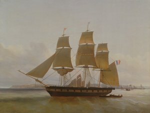 Trzymasztowa łódź w porcie Le Havre, 1846 r. autorstwa Jean Dominique Drouin