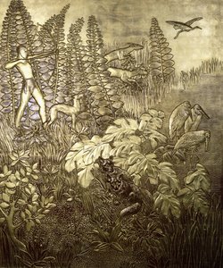Polowanie; La Chasse, ok. 1934 (drewno złocone i lakierowane) autorstwa Jean Dunand