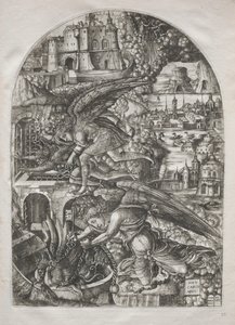 Apokalipsa: Szatan związany na tysiąc lat, 1546-1555. autorstwa Jean Duvet