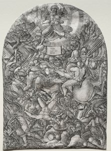 Apokalipsa: Anioł w słońcu wzywa drapieżne ptaki, 1500s. autorstwa Jean Duvet