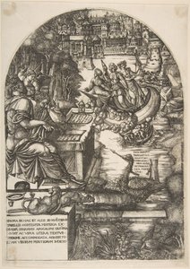 Artysta Jean Duvet w przebraniu św. Jana Ewangelisty, siedzący przy biurku, ok. godz. 1546-55.