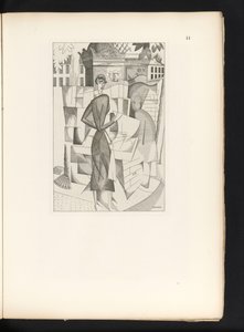 Mężczyzna i kobieta w kiosku z gazetami Le kiosque a journaux (tytuł oryginalny) autorstwa Jean Emile Laboureur