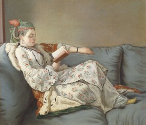 La Sultane Lisant, Dama w tureckim stroju czytająca na kanapie, autorstwa Jean Étienne Liotard