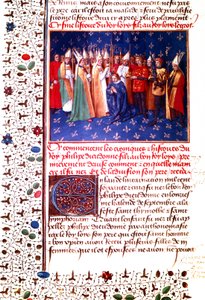 Koronacja francuskiego króla Filipa II Augusta w 1179 r., ok. 1455-60 (miniatura) autorstwa Jean Fouquet