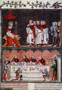 Ustanowienie Orderu Gwiazdy przez Jeana le Bon (1319-1364) i bankiet w 1352 Miniatura z „Les grandes Chroniles de France” Jeana Fouqueta (1420-1481) 1455-1460 Paryż, B.N. autorstwa Jean Fouquet