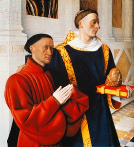 Lewy panel dyptyku z Melun: Etienne Chevalier ze swoim patronem St Stephen