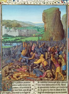 Ms Fr 247 fol.110 Zwycięstwo Izraelitów nad Filistynami, ilustracja z „Antiquites Judaiques”, c.1470 autorstwa Jean Fouquet