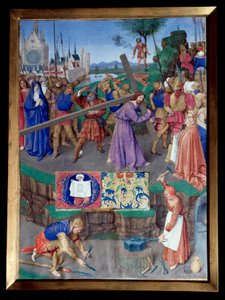 Portage de croix Miniatura zaczerpnięta z „Księgi godzin Etienne Chevalier” Jeana Fouqueta (1420-1477/1481) autorstwa Jean Fouquet