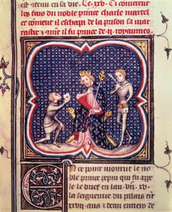 Burmistrz Palais Charles Martel (688-741) i jego szambelan otrzymują posłańca od księcia Eudes d