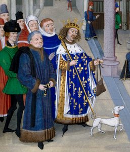 szczegół „”Króla św. Ludwika (Ludwik IX (1214-1270) przygotowujący się do wyjazdu za granicę”””Miniatura z „”Les Grandes Chronicles””Jean Fouquet (1420-1481), Paryż, Bibliotheque de l