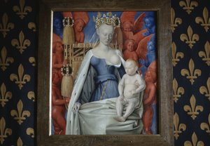 Widok obrazu Madonna w otoczeniu serafinów i cherubinów w zamku w Loches, Francja (zdjęcie ilustracyjne) autorstwa Jean Fouquet