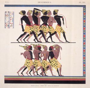 Interpretacja fresków w Ibsambulu przedstawiających niewolników nubijskich, z "Monuments de l"Egypte et de la Nubie" artysty, ok. 1835