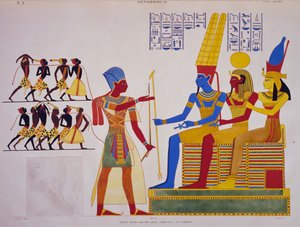 Ramzes II przed Triadą, fresk ze wschodniej ściany wielkiej sali Abu Simbel, z Pomników Egiptu i Nubii