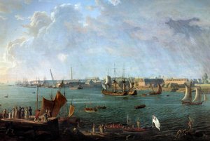 Widok portu Lorient w XVIII wieku Fragment obrazu Jean Francois Hue (1751-1823) Paryż, Musee de la Marine