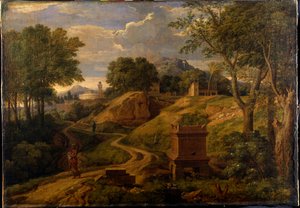 Pejzaż klasyczny z kobietą niosącą dziecko, ok. 1650-75 (olej na płótnie)