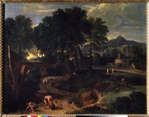 „Pejzaż ze stadem owiec na drodze” (Krajobraz ze stadem owiec na drodze) Obraz Jeana Francois Milleta Starszego (1642-1679) XVII-wieczne Muzeum Puszkina, Moskwa