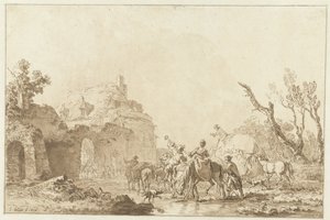 Podróżni przy bramie wypłata autorstwa Jean Francois Janinet