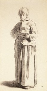 Stojąca kobieta trzymająca filiżankę, ok.1852-56 autorstwa Jean Francois Millet