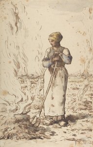 Kobieta paląca chwasty, 1830-75 autorstwa Jean Francois Millet
