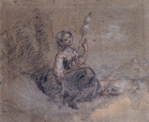 Młoda pasterka Spinning (czerwono-biała kreda i węgiel na papierze) autorstwa Jean Francois Millet