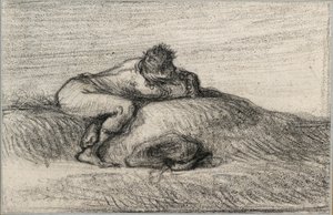 Mężczyzna przyczajony na wzgórzu, 1848-1850 autorstwa Jean Francois Millet
