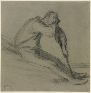 Siedzący chłop odpoczywający na motyce. autorstwa Jean Francois Millet