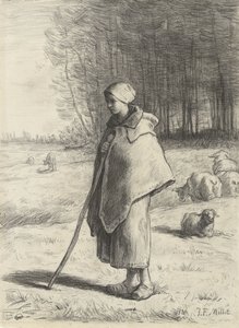 Pasterka, 1860-69 (kreda na papierze) autorstwa Jean Francois Millet