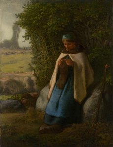 Pasterka siedząca na skale, 1856. autorstwa Jean Francois Millet