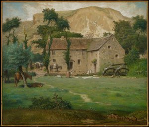 Dom na farmie, ok. 1867-69 (pastel na tkanym papierze, ułożony na płycie) autorstwa Jean Francois Millet