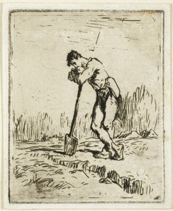 Mężczyzna opierający się o łopatę autorstwa Jean Francois Millet