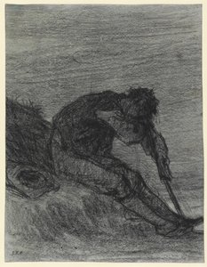 The Tired Haymaker (czarna kreda na papierze) autorstwa Jean Francois Millet