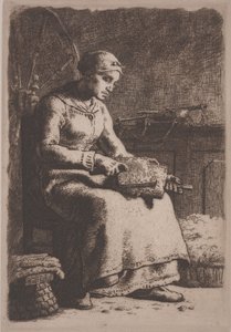 The Wool Carder, ok. 1856 (akwaforta) autorstwa Jean Francois Millet