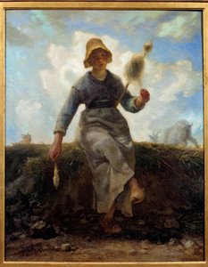 Prządka, pasterz z Owernii. Obraz Jeana Francois Milleta (1814-1875) autorstwa Jean Francois Millet
