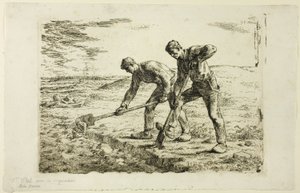Dwóch mężczyzn kopiących autorstwa Jean Francois Millet