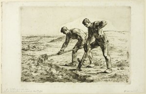 Dwóch mężczyzn kopiących autorstwa Jean Francois Millet