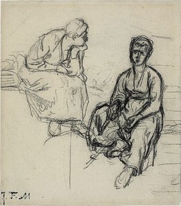 Dwa etiudy siedzącej chłopki (recto); Studium młodej dziewczyny w kapeluszu (verso) autorstwa Jean Francois Millet
