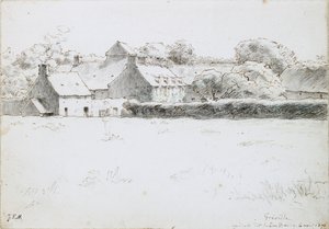 Widok zabudowań gospodarczych w poprzek pola, 6 sierpnia 1871 r. autorstwa Jean Francois Millet