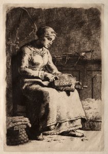 Kobieta gręplująca wełna autorstwa Jean Francois Millet