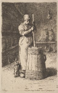 Kobieta ubijająca masło, 1855-56 autorstwa Jean Francois Millet