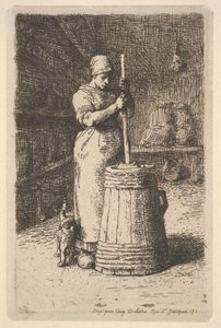 Kobieta ubijająca masło, 1855-56. autorstwa Jean Francois Millet