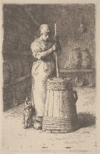 Kobieta ubijająca masło, ok. 1855-56 (akwaforta) autorstwa Jean Francois Millet
