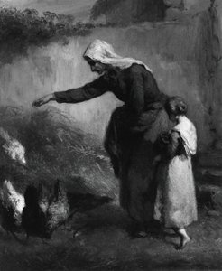 Kobieta karmiąca kurczaki, 184648. autorstwa Jean Francois Millet