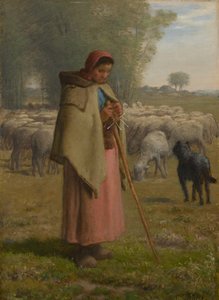 Młoda dziewczyna pilnująca owiec, ok. 1860-?62 autorstwa Jean Francois Millet