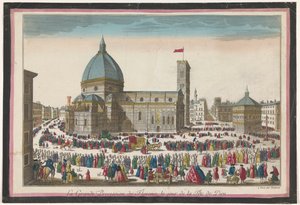 Widok katedry we Florencji z procesją na Boże Ciało La grande procession de Florence, le jour de la fête de Dieu (tytuł obiektu)
