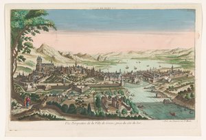 Widok na Genewę widziany z Jeziora Genewskiego La ville de Geneve (tytuł na obiekcie)
