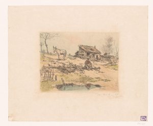 Krajobraz z człowiekiem i osłem w chacie La cabane du chiffonnier autorstwa Jean François Raffaëlli (signed by artist)