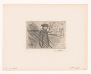 Mężczyzna w kapeluszu w deszczu Sous la pluie autorstwa Jean François Raffaëlli (signed by artist)