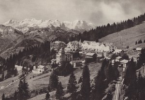 Grand Hotel, Rigi Kaltbad, położony przy kolejce zębatej Vitznau Rigi Kulm (zdjęcie czarno-białe)