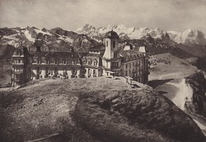 Hotel Rigi Kulm, widok na Alpy Berneńskie (zdjęcie czarno-białe) autorstwa Jean Gaberell